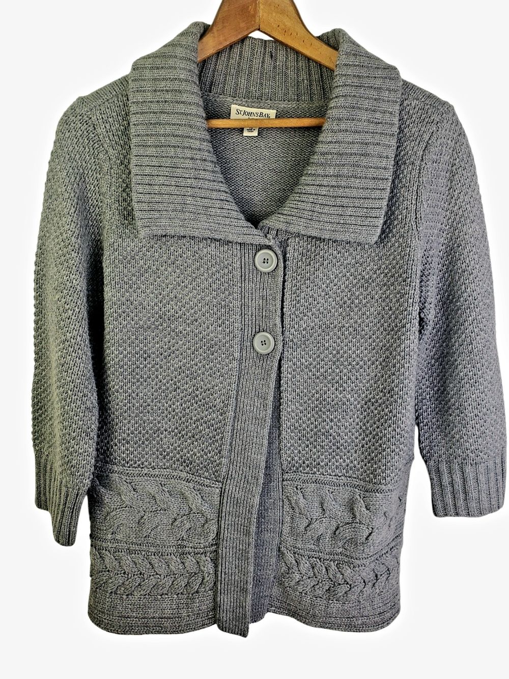 St. John's Bay Grey Cable Knit Cardigan Sweater - Petite Small. #378